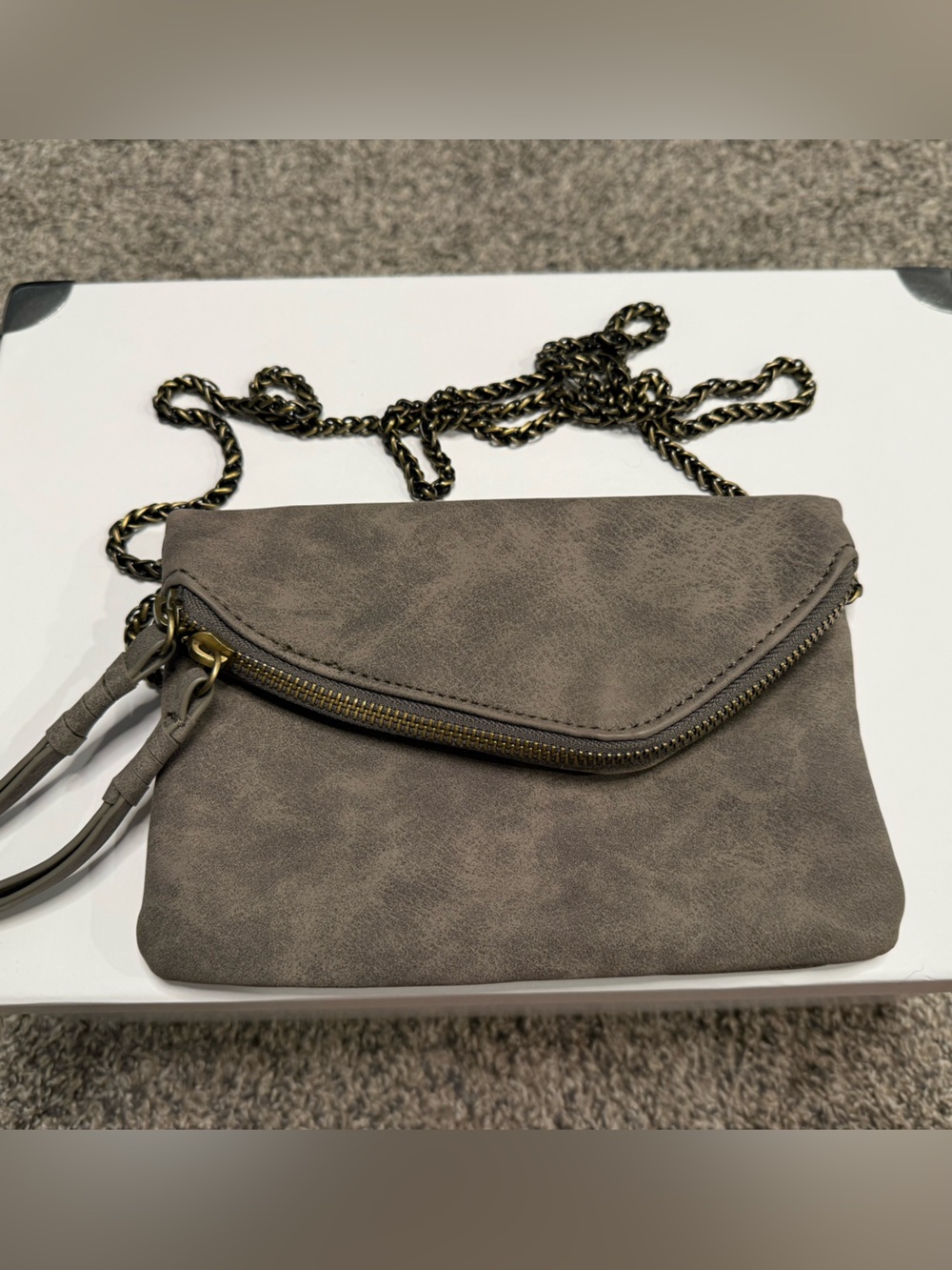 Gray Crossbody Chain Bag - Minimalist Women’s Shoulder Purse
